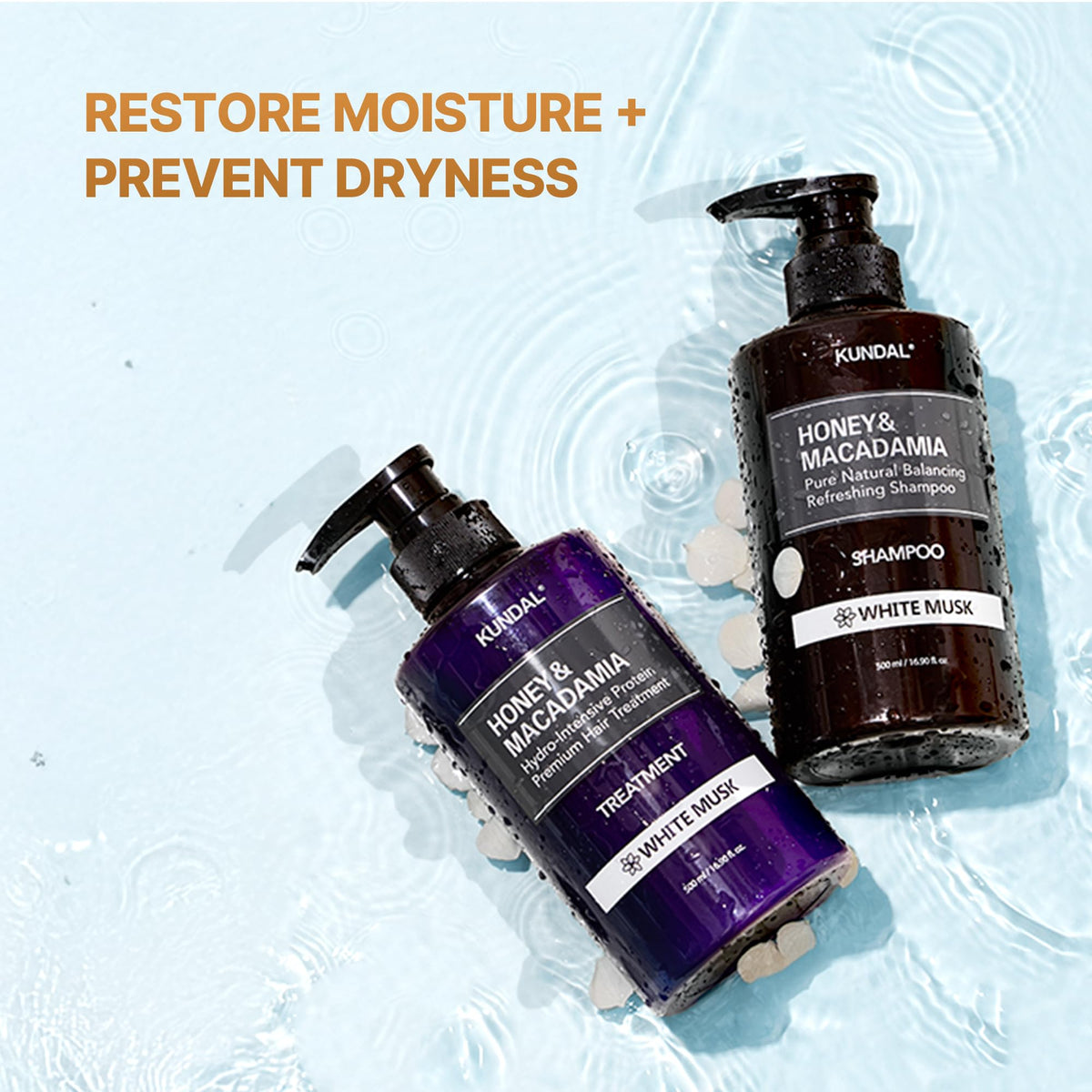 KUNDAL before-and-after hair photo highlighting reduced frizz and shine benefit
