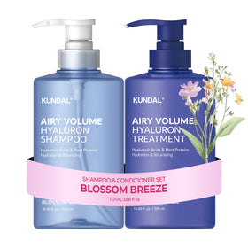 KUNDAL front packaging showing both Blossom Breeze bottles for daily volume