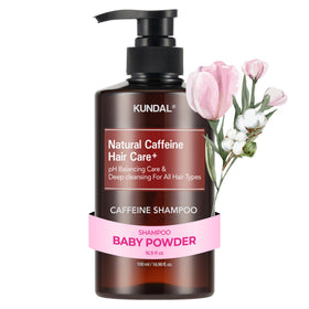 KUNDAL front bottle showing baby powder scent and benefits