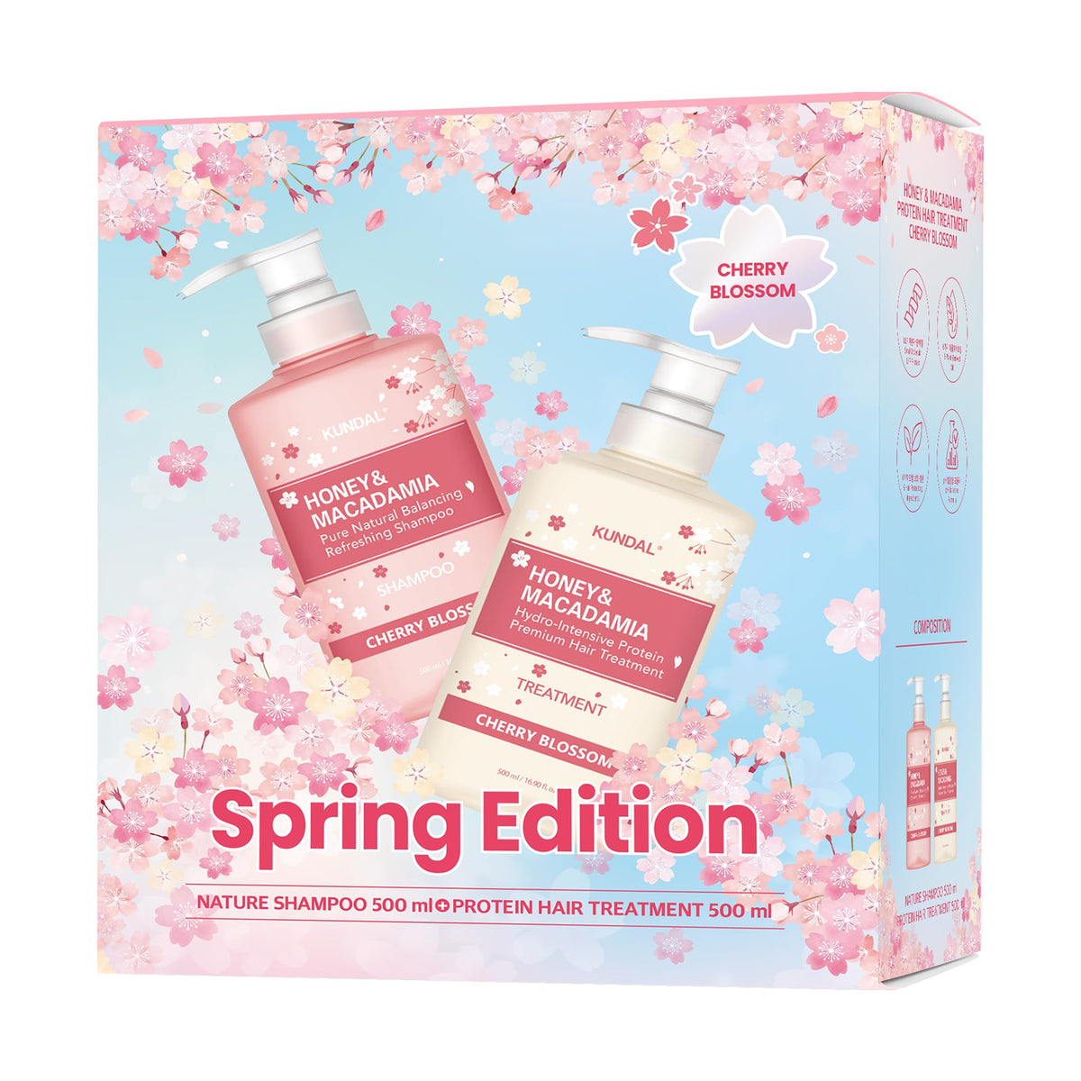 KUNDAL front packaging Cherry Blossom set showing elegant bottles and scent benefit