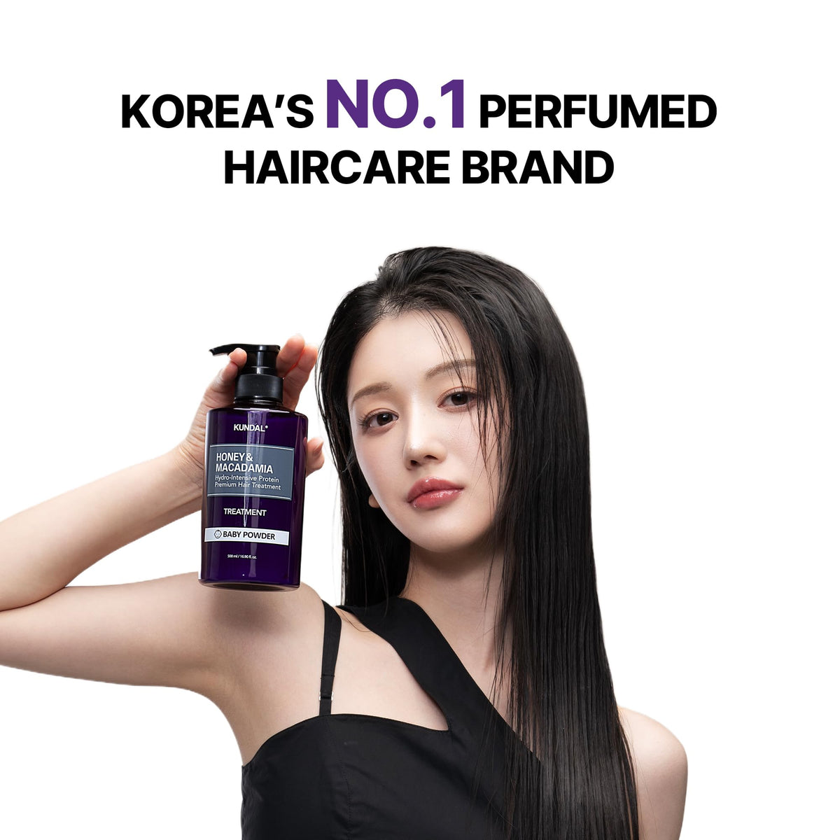 KUNDAL in-use wet hair rinse illustrating gentle cleansing and shine