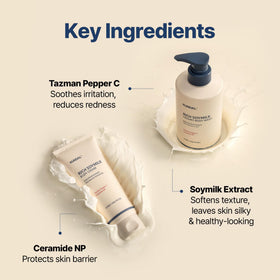 KUNDAL soymilk and ceramide ingredient display showing nourishing actives