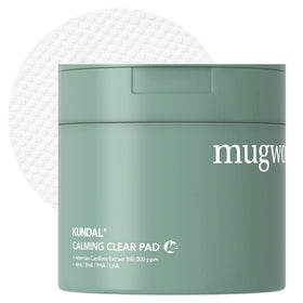 KUNDAL jar front packaging shows calming mugwort pads and hygienic tweezer for clean use