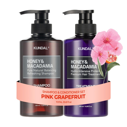 KUNDAL front packaging showing bottles and pink grapefruit scent benefit