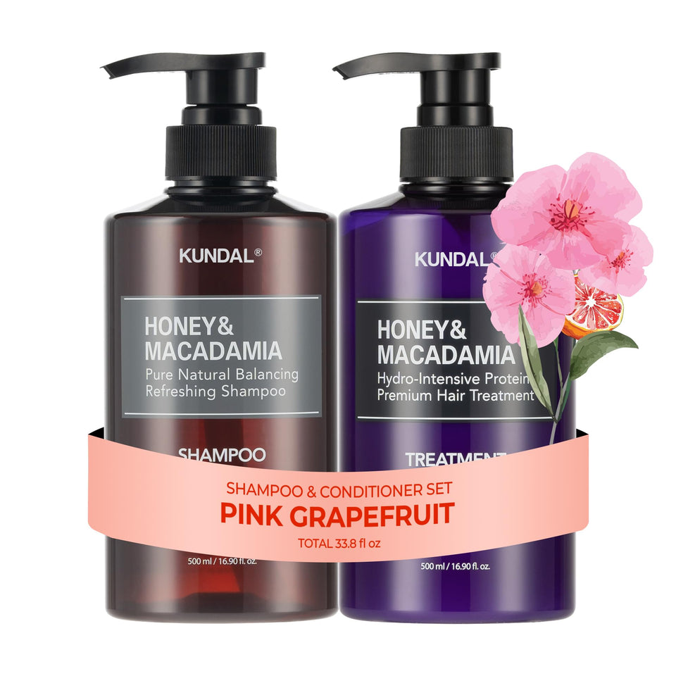 KUNDAL front packaging showing bottles and pink grapefruit scent benefit