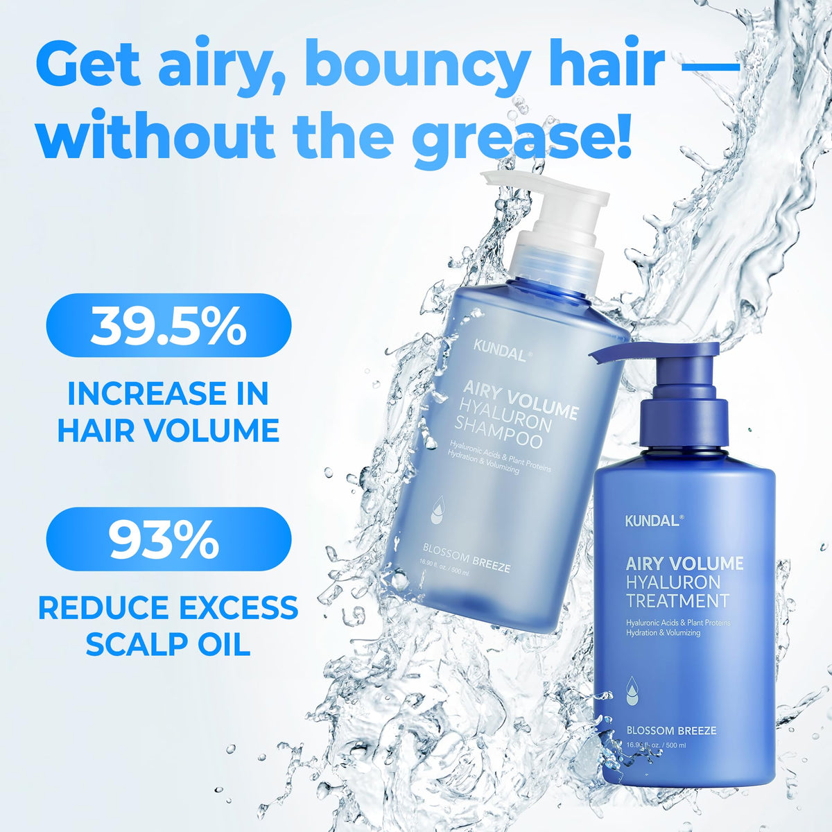 KUNDAL shampoo pump close-up demonstrating easy, precise dispensing benefit