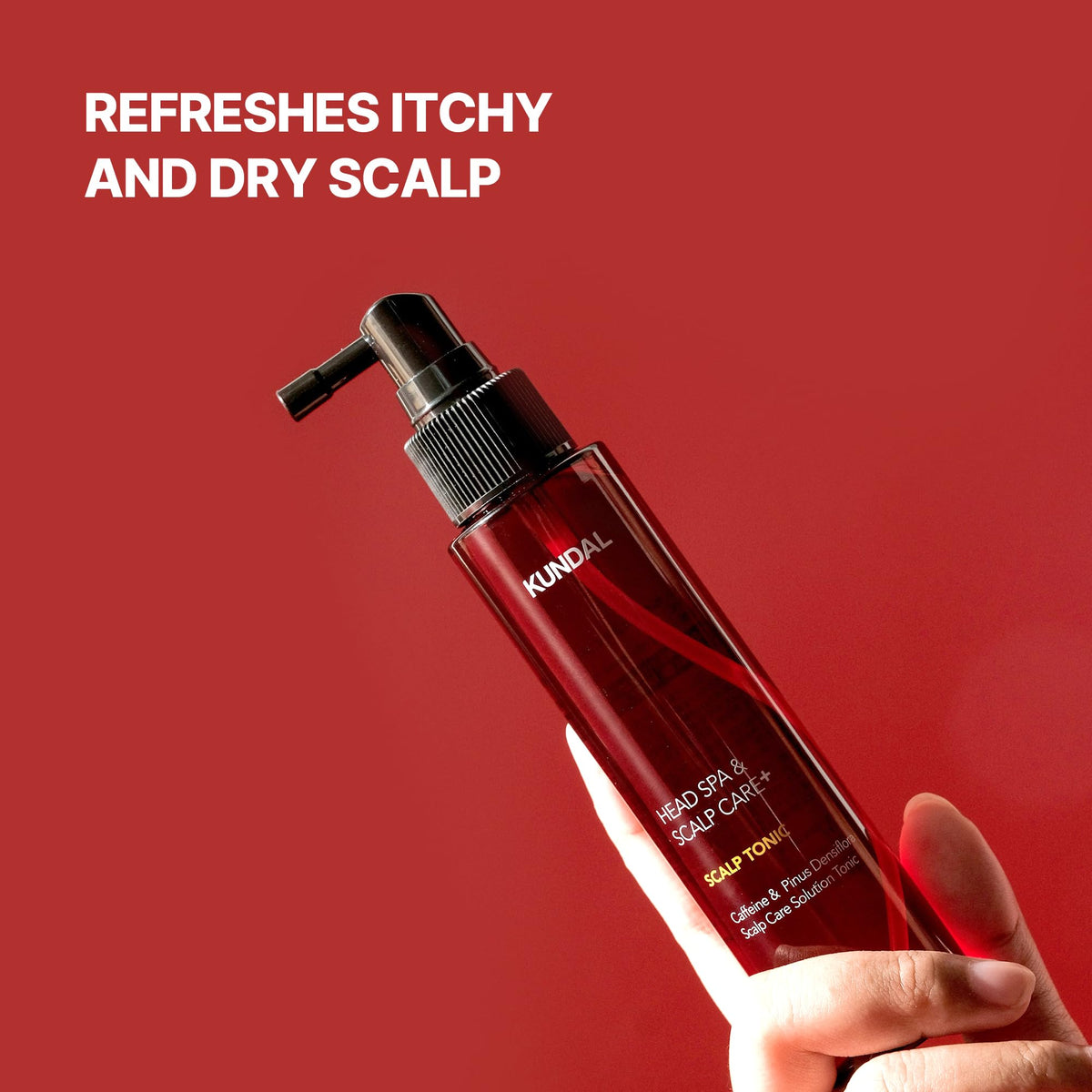 KUNDAL being misted onto dry hair to revive and refresh mid‑day