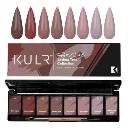 KUPA packshot of Joshua Tree Collection set showcasing eight bottles and brush for versatile looks