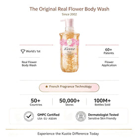 Kustie bottle on shower shelf showing elegant bathroom styling