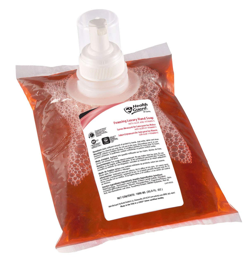 Kutol front packaging showing pink tropical foaming soap and benefits