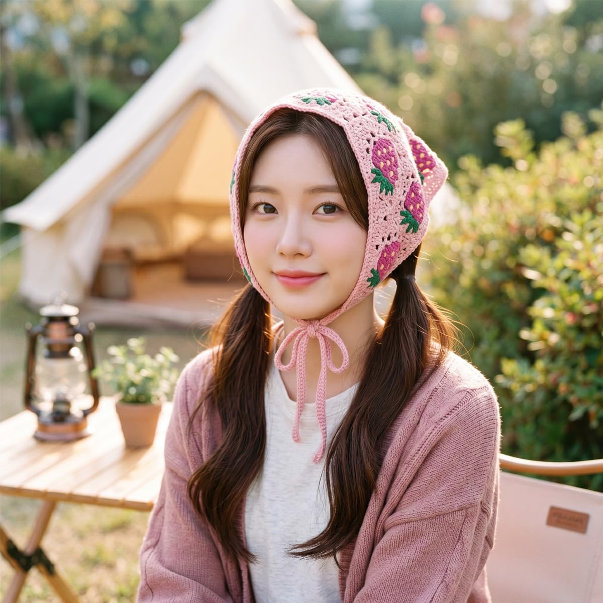 KuuGuu red headscarf worn by model demonstrating secure, stylish fit