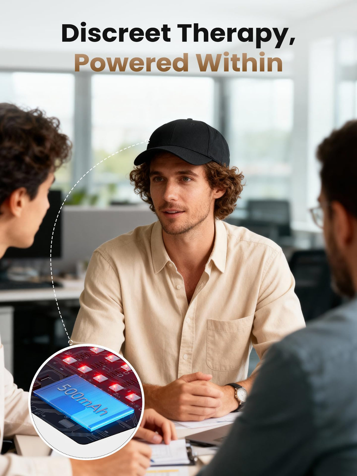 KUUGVM cap worn at home while reading showing convenient daily-use benefit