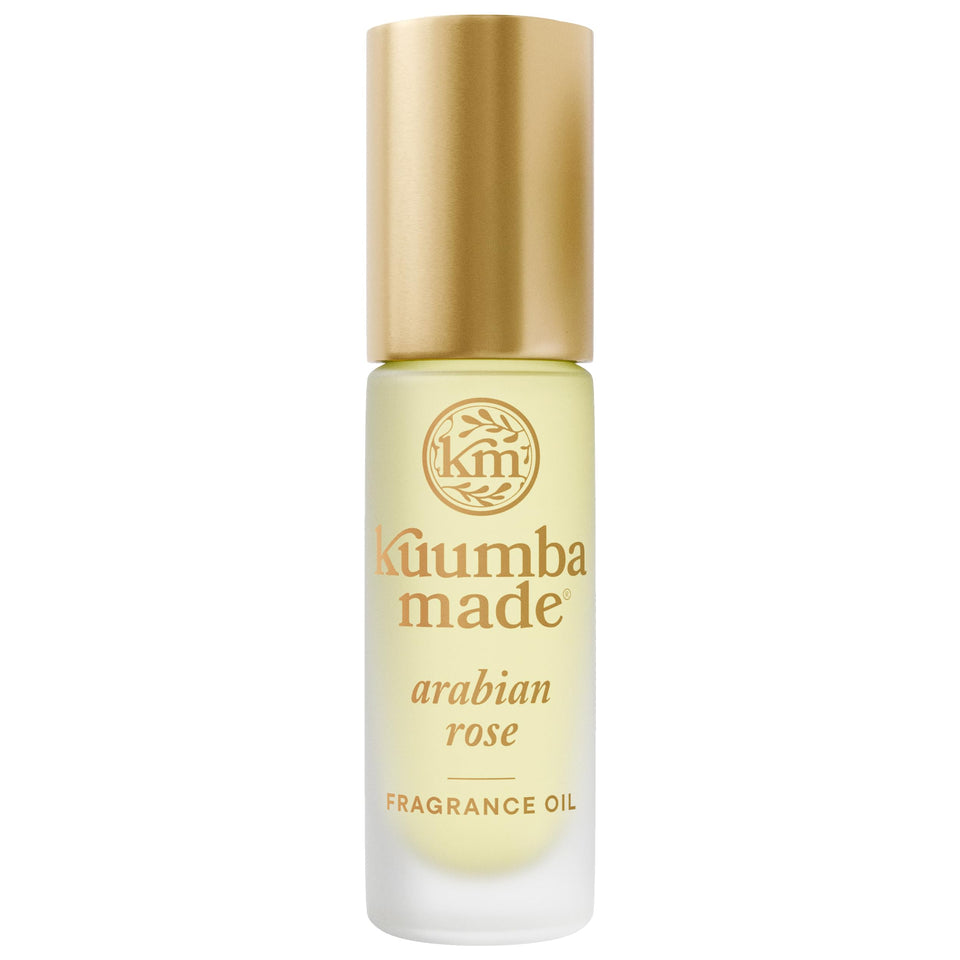 Kuumba Made front bottle view showing elegant rose packaging and travel convenience