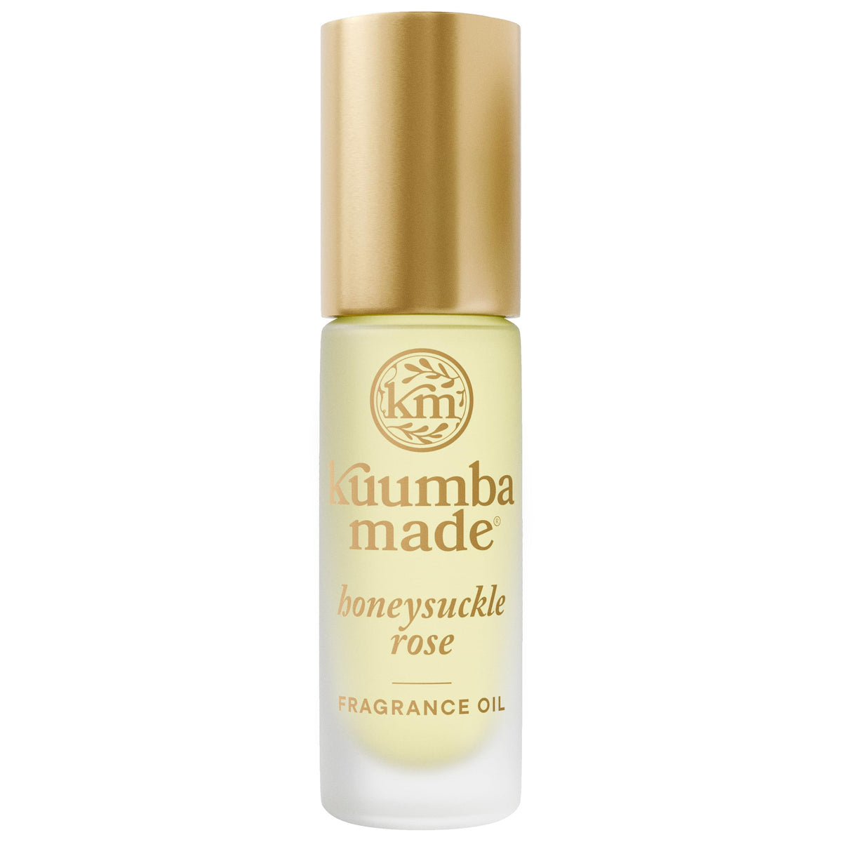 Kuumba Made bottle front view showing compact roll-on and floral design for easy carry
