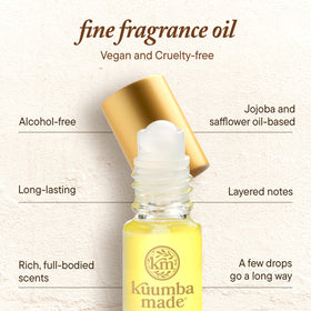 Kuumba Made label close-up listing notes and safflower oil for better ingredient clarity