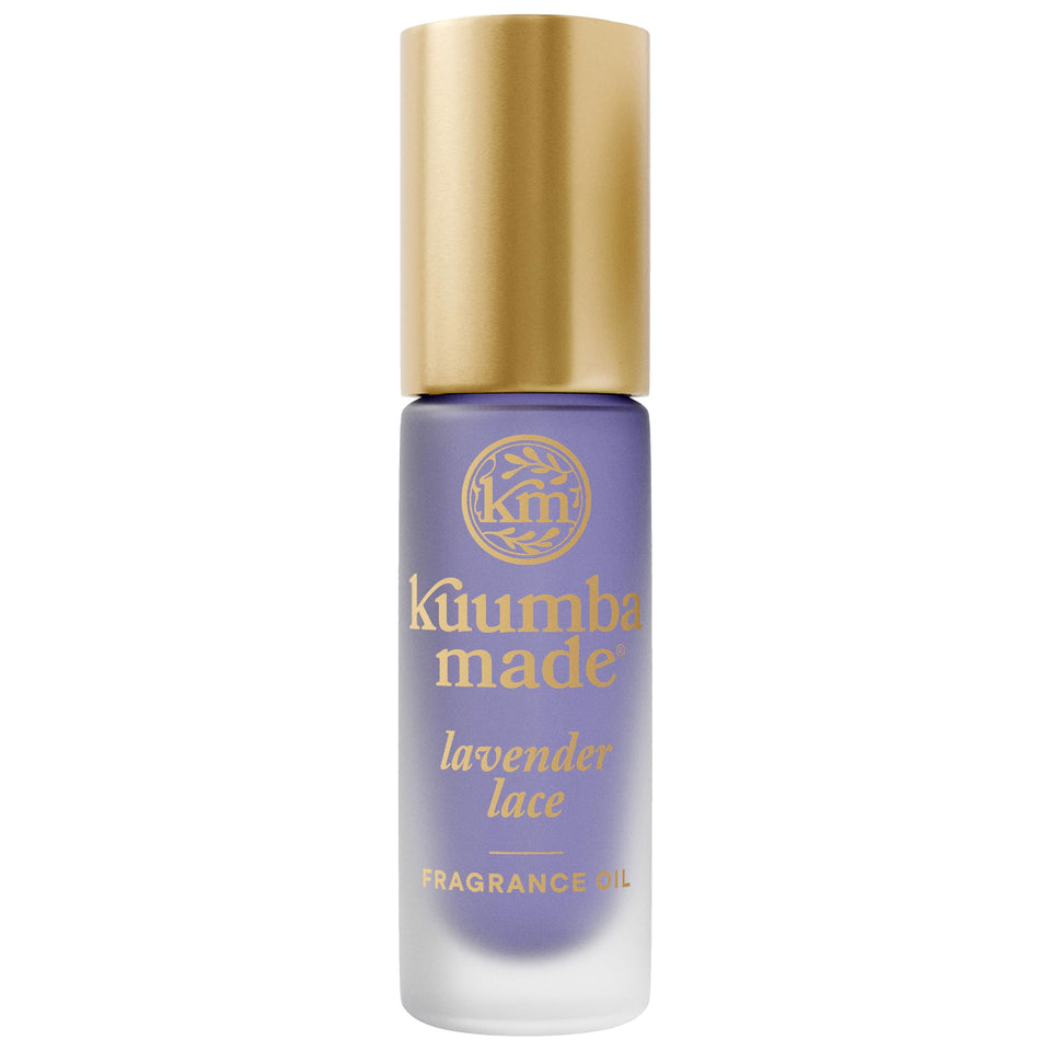 Kuumba Made front view of Lavender Lace roll-on highlighting compact design and portability