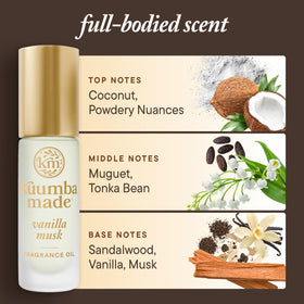 Kuumba Made bottle beside a lipstick showing 0.15 fl oz compact size for travel