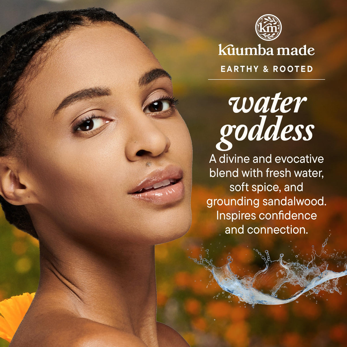 Single drop of Kuumba Made Water Goddess oil on fingertip highlighting concentrated, moisturizing texture
