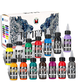 KVM front view of 14-bottle set showing full color range and studio readiness