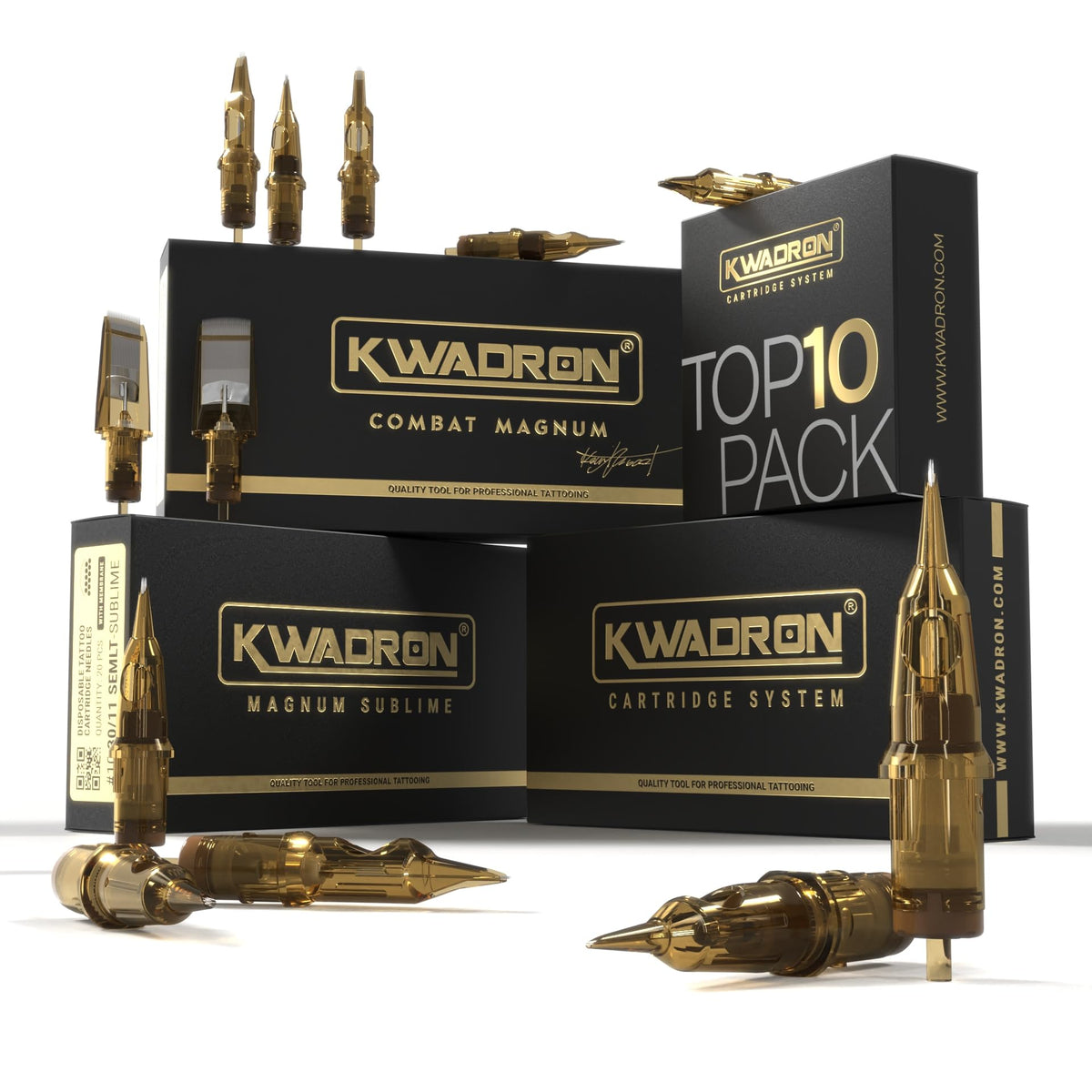 Kwadron front packaging box of 20 showing model and benefits
