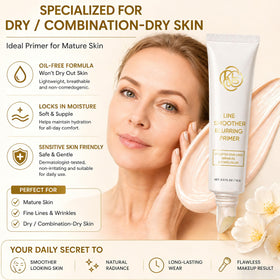 KWEZTY split-face before and after primer showing visible line blurring benefit