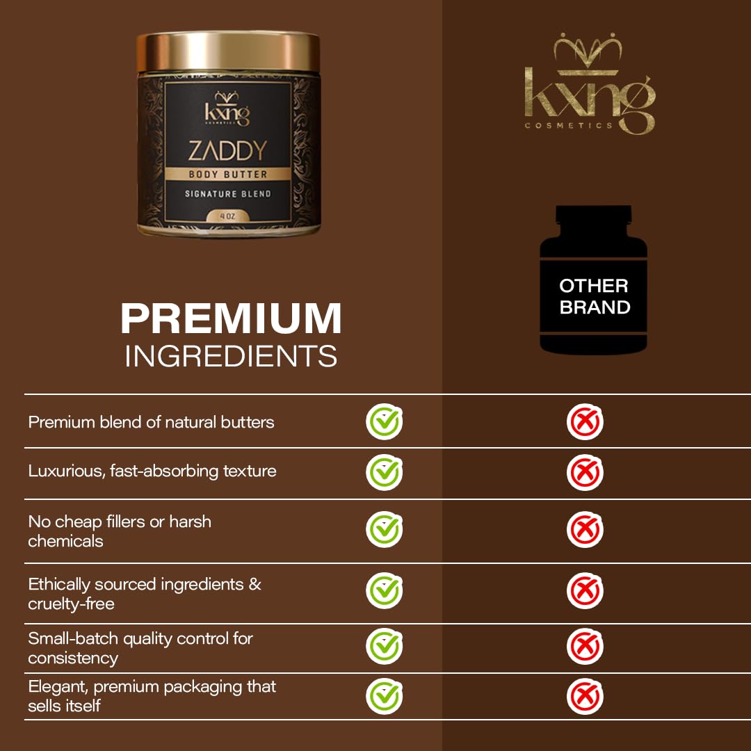 KXNG Cosmetics label closeup highlighting ingredient list and clean formulation benefit