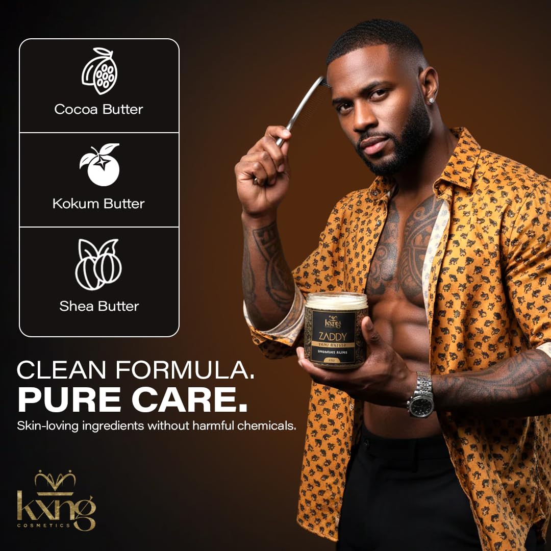 KXNG Cosmetics open jar with visible natural butters emphasizing nourishing ingredients