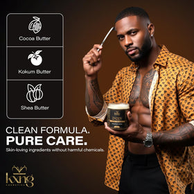 KXNG Cosmetics open jar with visible natural butters emphasizing nourishing ingredients