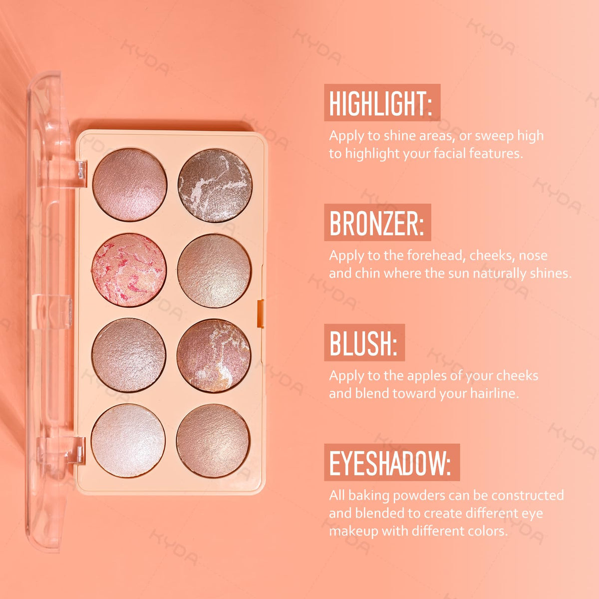KYDA highlighter applied on cheekbone for luminous, lifted facial glow