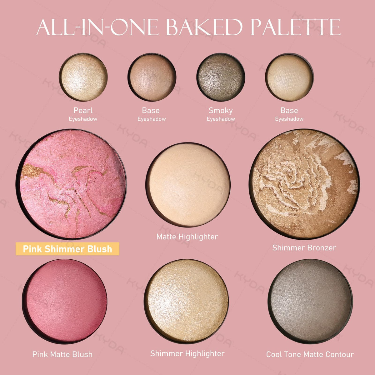 KYDA blush and highlighter swiped on skin showing natural luminosity benefit