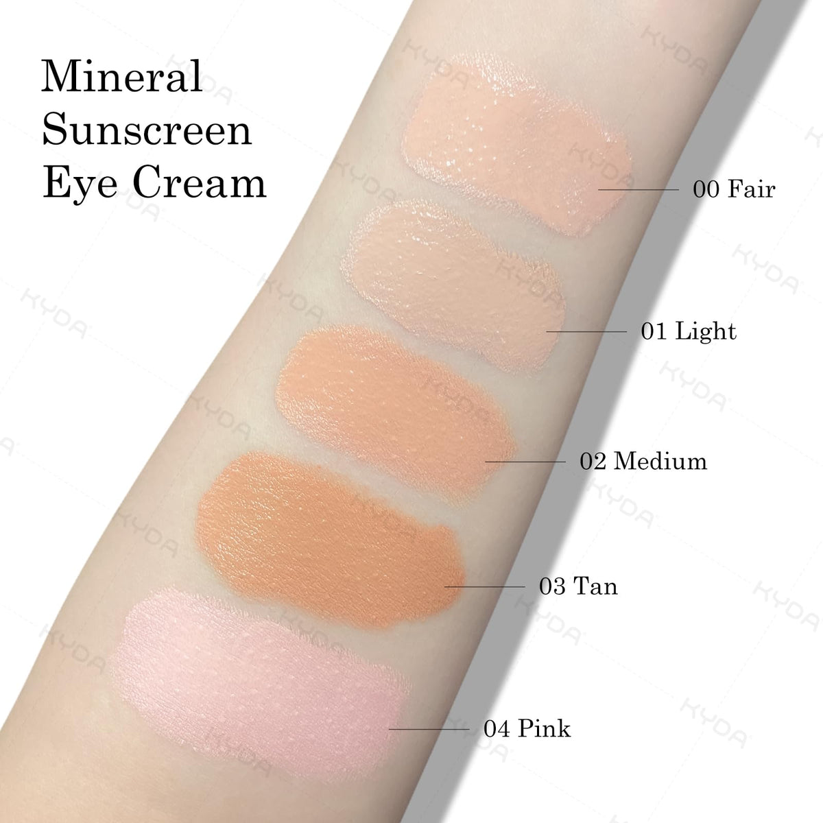 KYDA eye cream packaging and shade samples for color matching