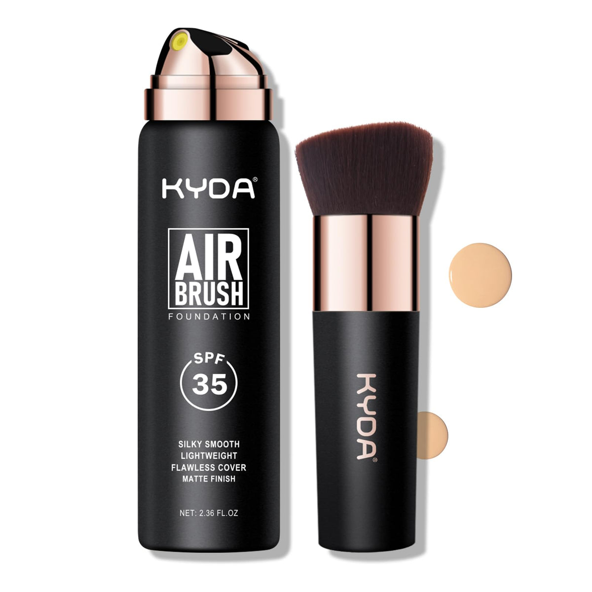 KYDA front bottle showing SPF 35 and Sunny Beige shade for easy selection