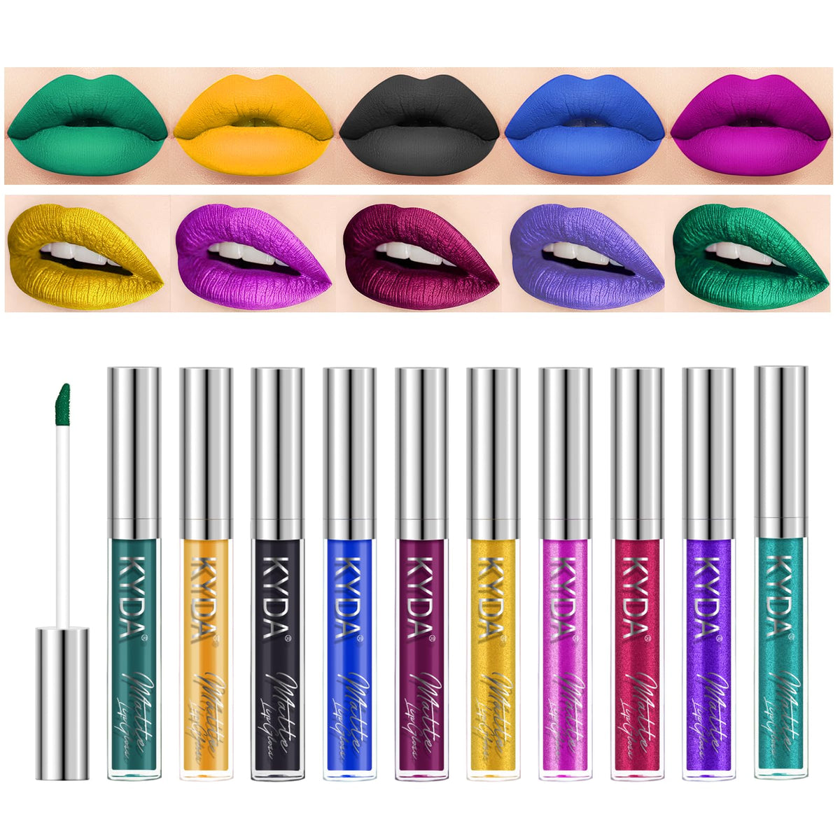 KYDA front packaging showing 10-color lip set and compact gift-ready box