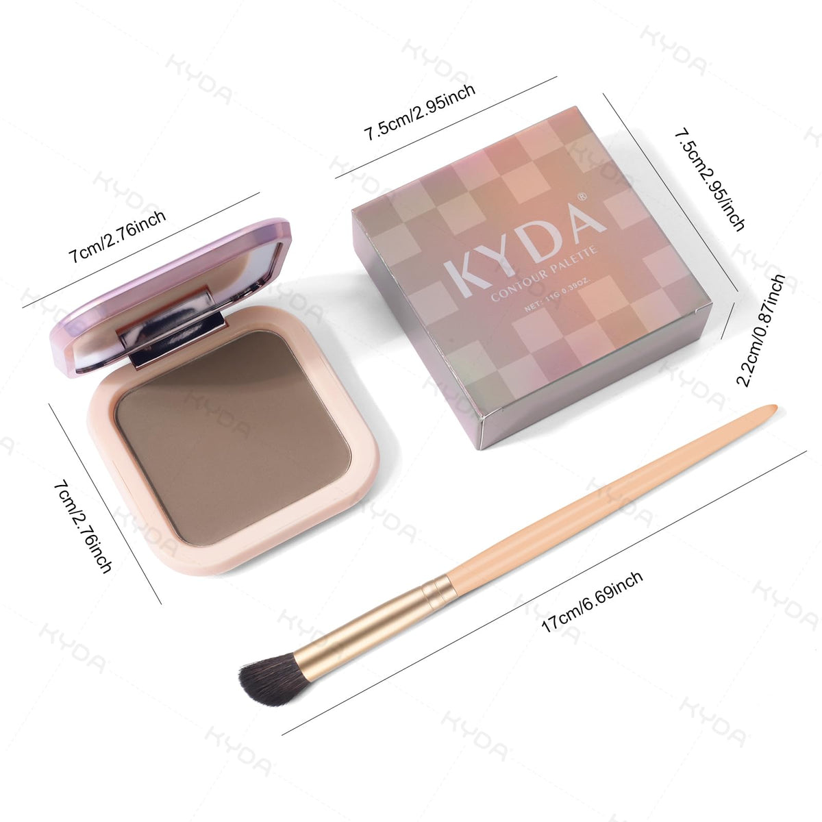 KYDA packaging back label with ingredient area and shade information for reference