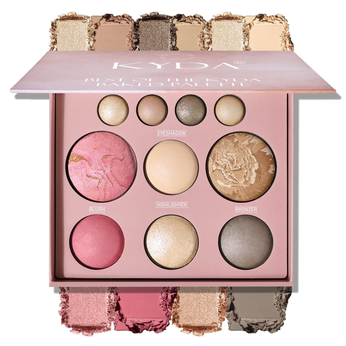 KYDA palette front open showing all ten shades and quick full-face solution
