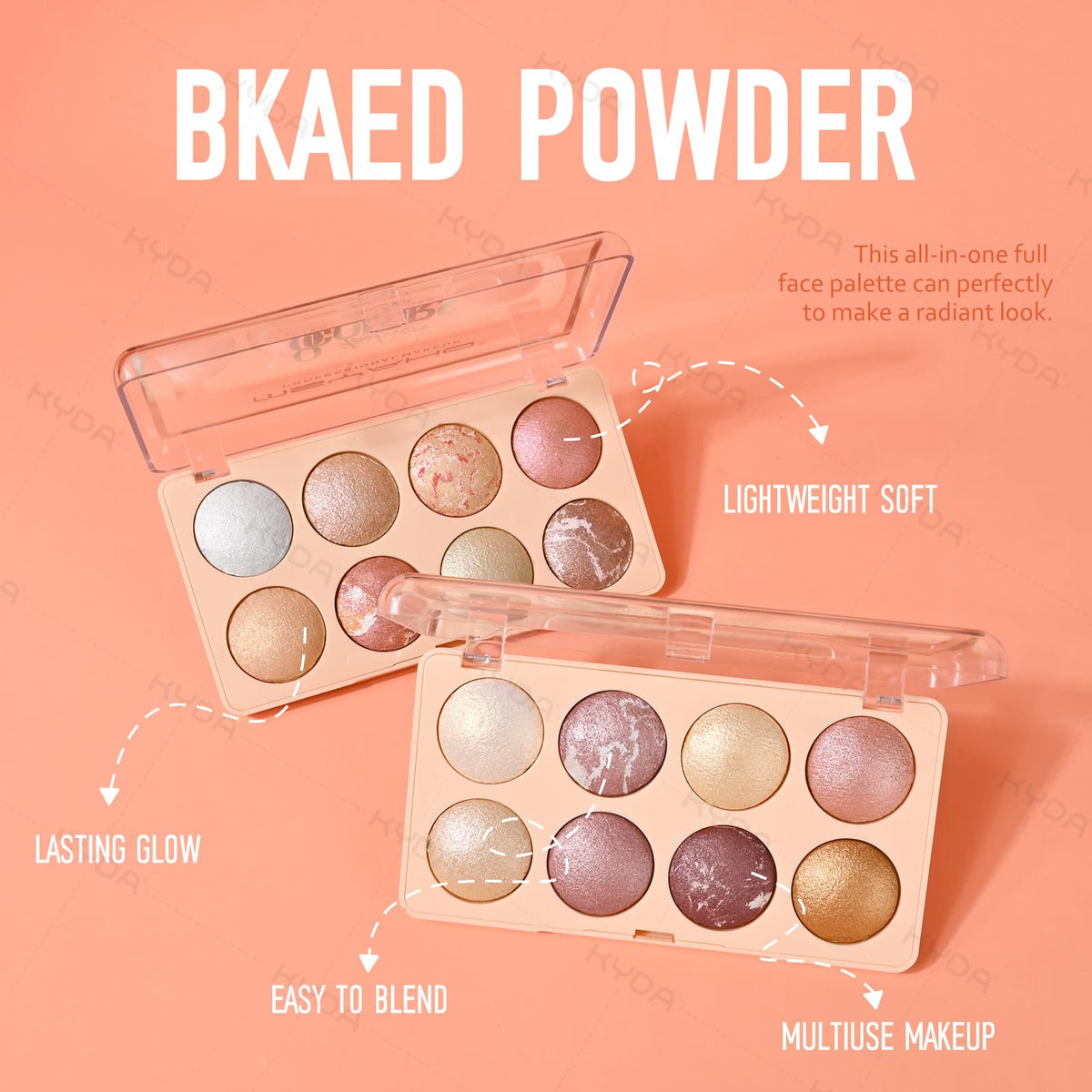 KYDA open palette revealing eight baked shades for versatile color mixing