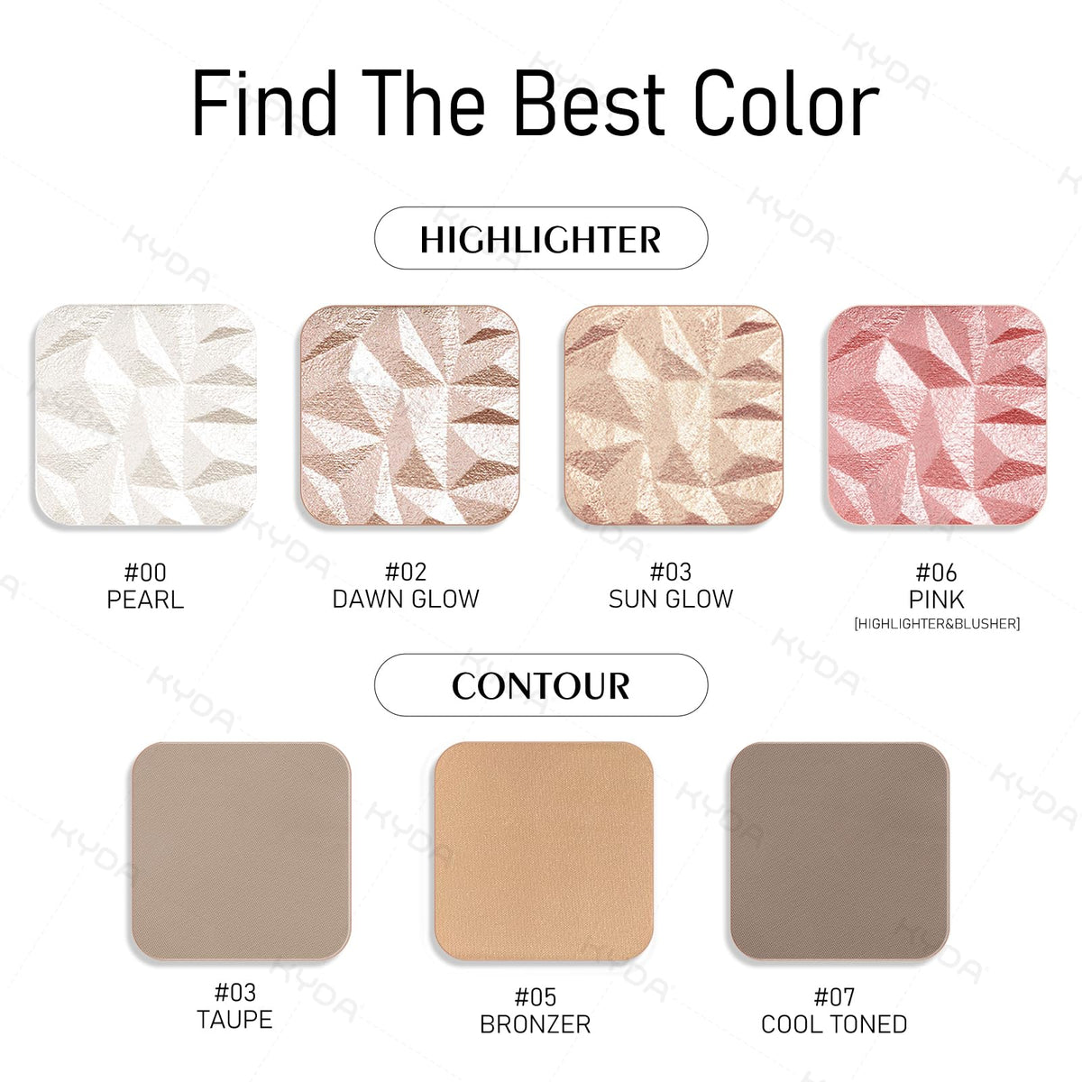 KYDA open palette flatlay among cosmetics for all-in-one contouring convenience