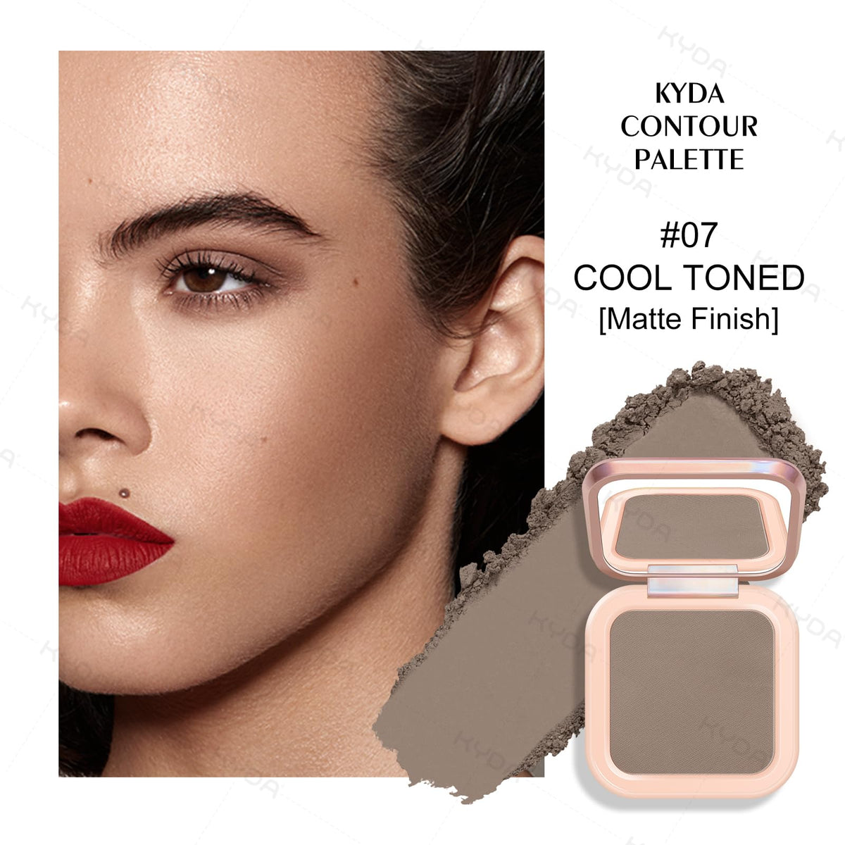 KYDA close-up of powder pans highlighting fine baked textures for smooth blending