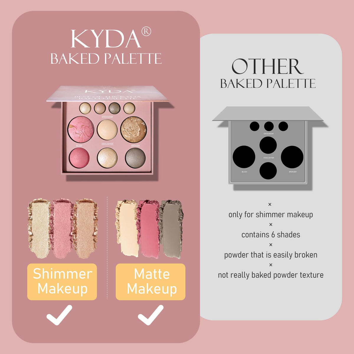 KYDA baked powder close-up texture showing silky blendable finish benefit