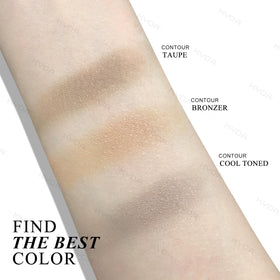 KYDA swatches of taupe shades on arm showing buildable pigmentation