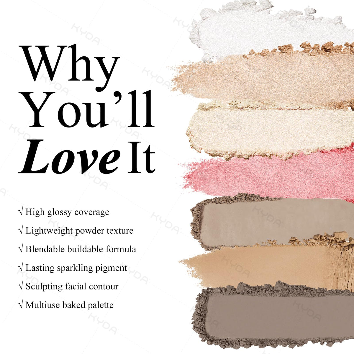 KYDA swatches on arm demonstrating shade range and blendable pigmentation