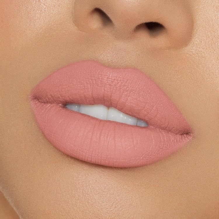 Kylie Cosmetics KOKO K swatch on skin demonstrating true pale pink payoff