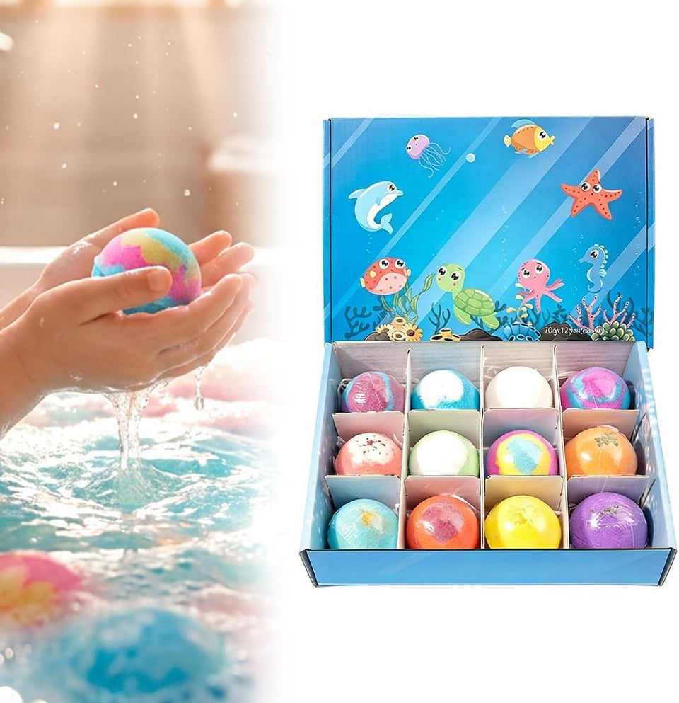 KZQUVM front packaging showing 12 bath bombs and ocean design, ideal gift