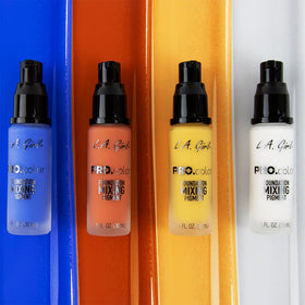 L.A. Girl blue pigment in-use on a mixing palette demonstrating precise undertone adjustment