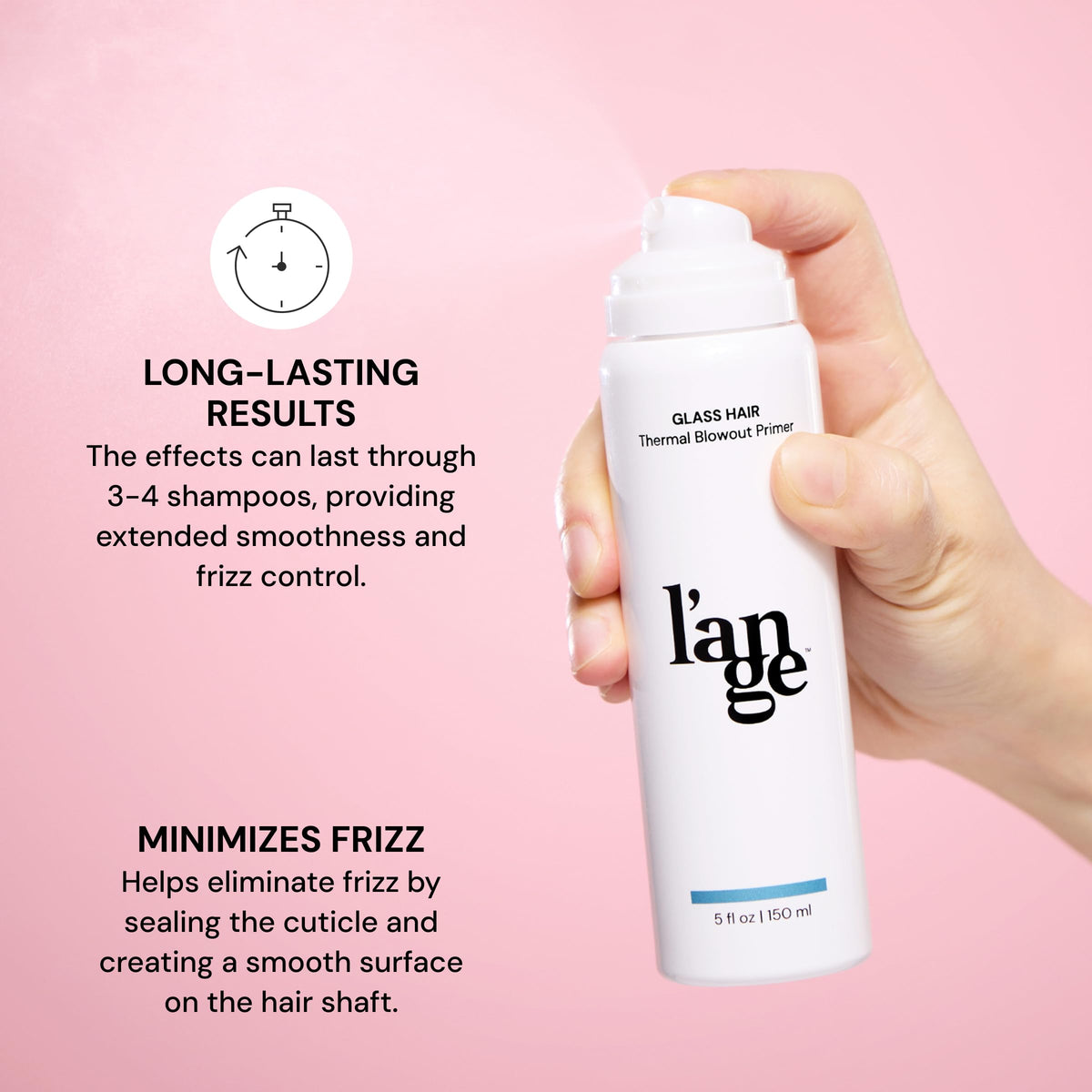 L'ANGE HAIR close-up mist spray demonstrating even coverage for faster styling