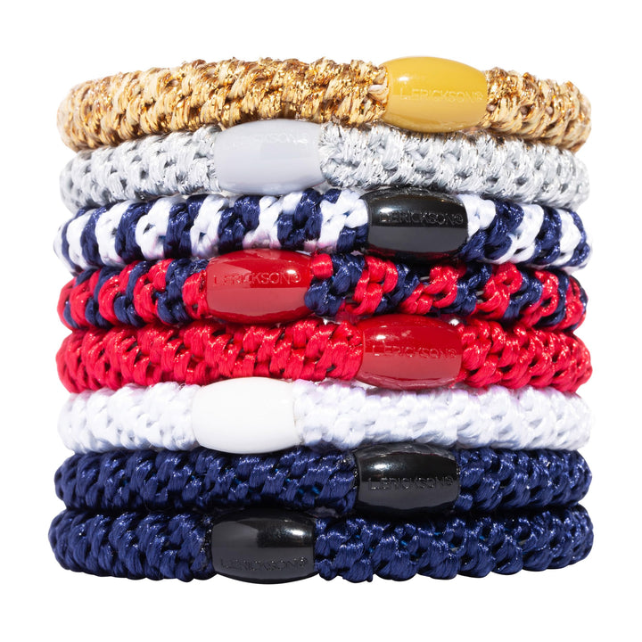 L. Erickson front packaging showing patriotic hair ties and tidy presentation