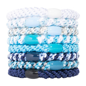 L. Erickson front packaging showing coastal blue hair ties and benefit of strong hold