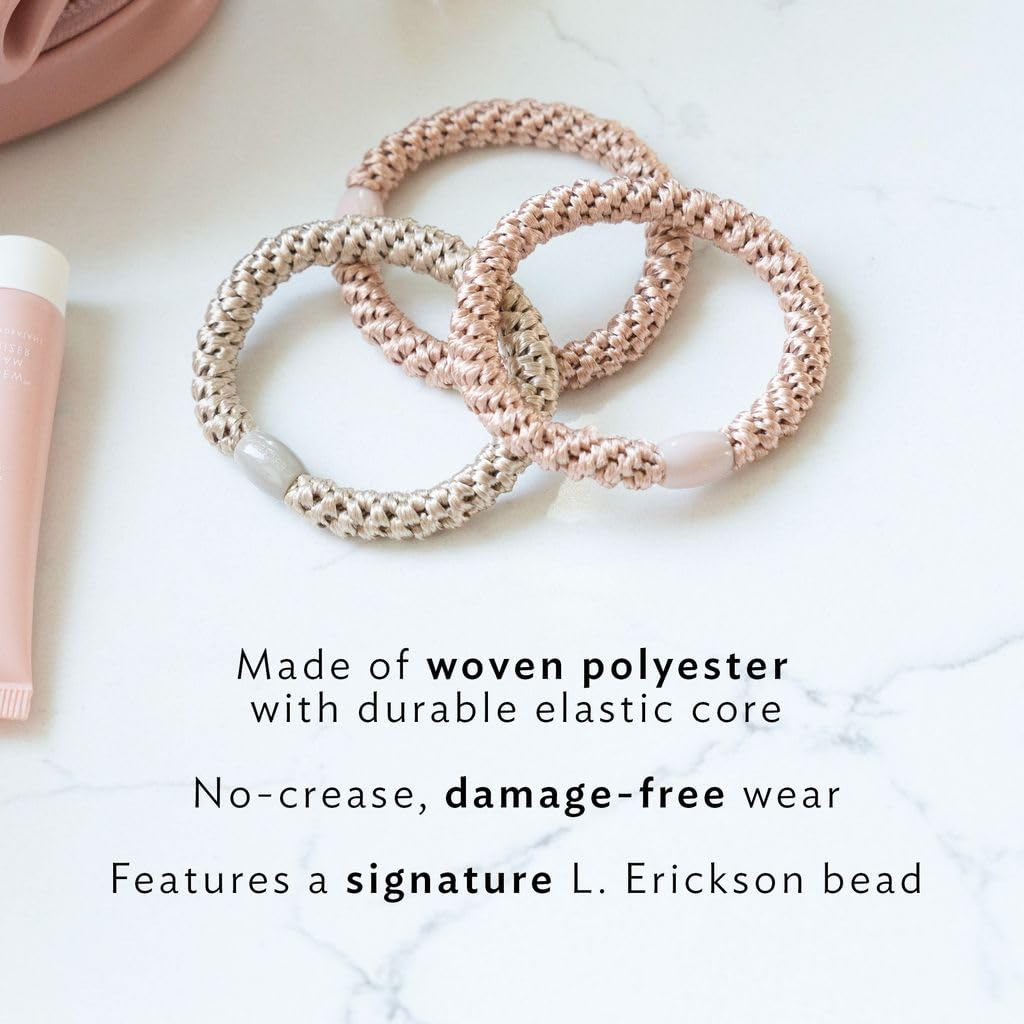 L. Erickson hair tie securing a high ponytail with firm, no-crease hold