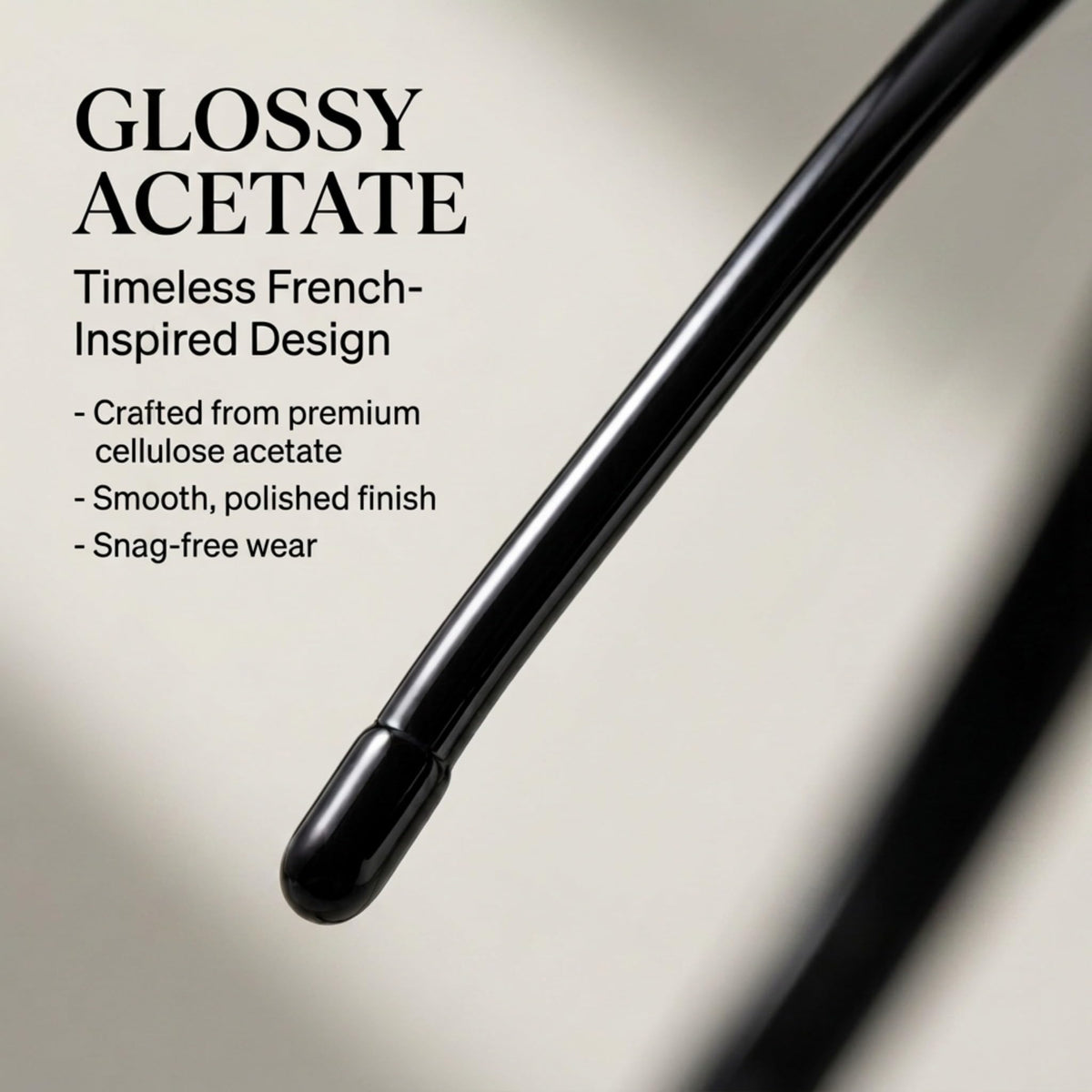 L. Erickson close-up of acetate texture showing glossy marbled finish and refined quality
