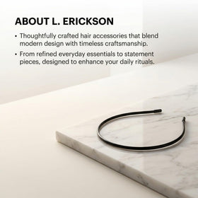 L. Erickson model with straight hair wearing Twiggy headband for neat everyday styling